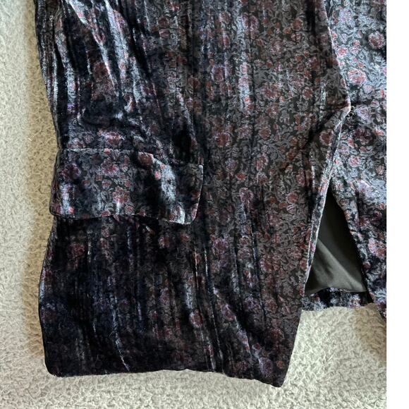 Lucky Brand Jacket 10 Medium Velour Open Floral Long Sleeve Black Classic Career - Picture 2 of 14